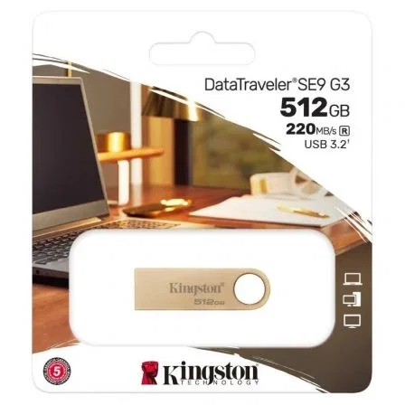 Kingston DataTraveler SE9 G3 - Unidad Flash USB 3.2 de 512GB, Lectura 220 MB/s, Almacenamiento Portátil DTSE9G3/512GB